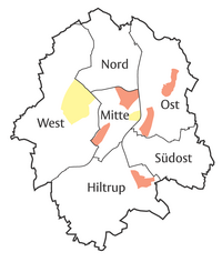 Das Bild zeigt die Lage der Projekte zur altengerechten Quartiersentwicklung auf dem Münsteraner Stadtplan
