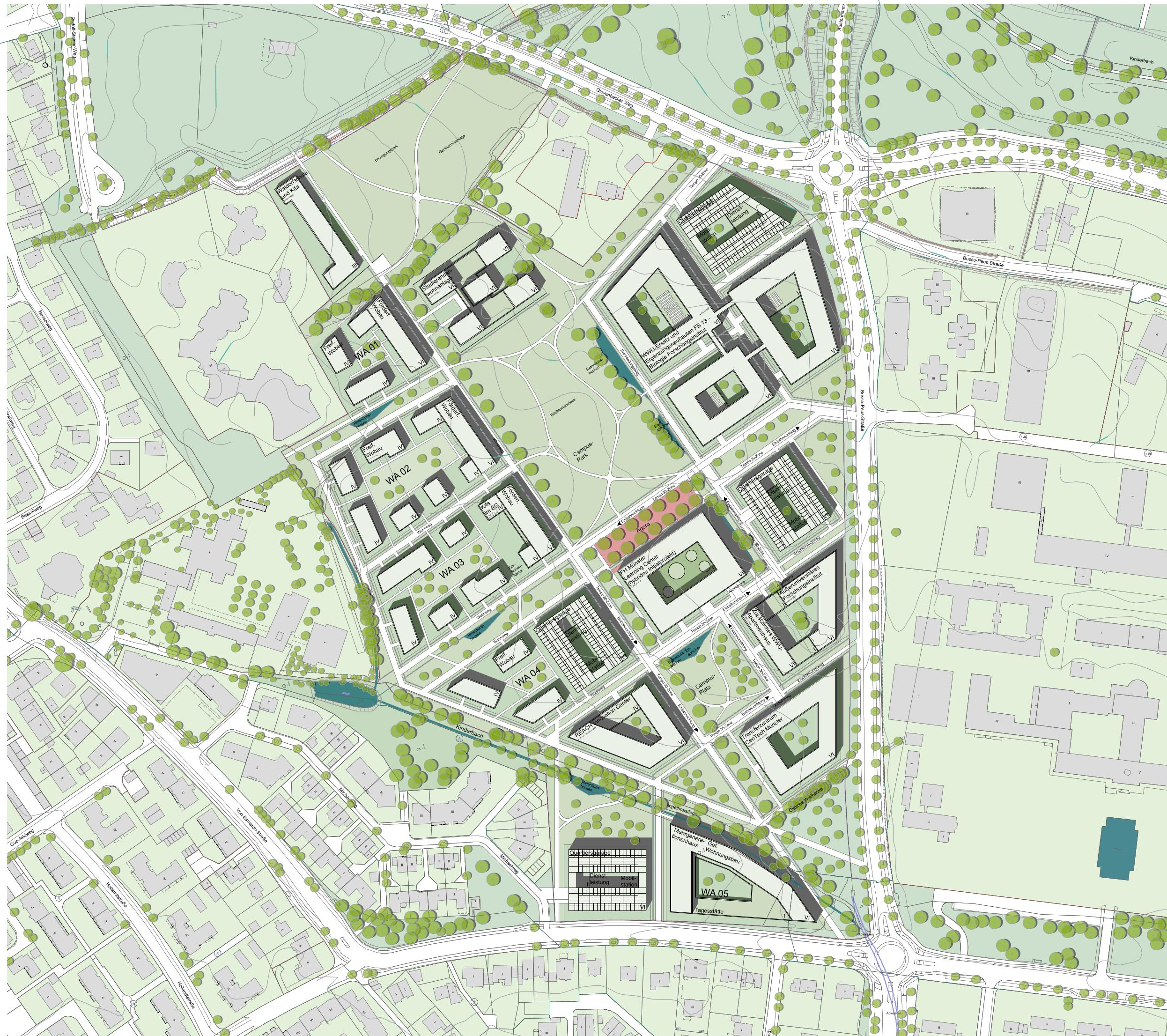 Städtebaulich-landschaftsplanerischer Entwurf des Planungsteams Karl Richter Architekten BDA (Frankfurt /M.), HKK Landschaftsarchitektur GmbH (Frankfurt / M.), dr. papadakis GmbH (Essen)