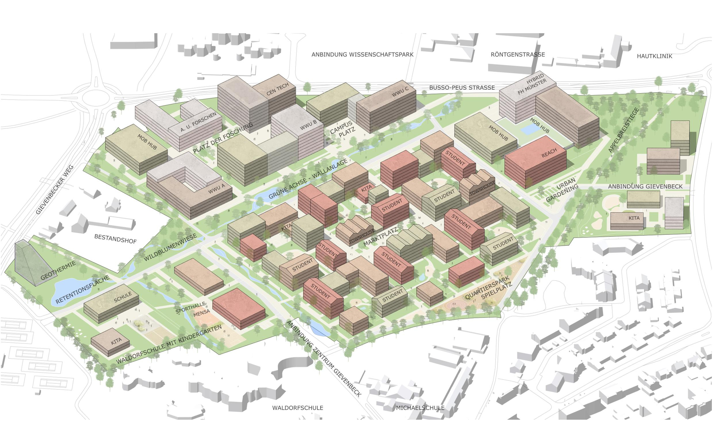 Städtebaulicher-landschatfsplanerischer Entwurf der Planungsgemeinschaft URBANLUST, (Köln), ASSMANN BERATEN PLANEN GmbH (Berlin), glaßer und dagenbach landschaftsarchitekten (Berlin), H2R-Ingenieure Huhmann + Rummel Beratende Ingenieure PartG mbB (Bad Breisig)