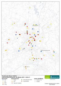 Karte Einzelhandel (Stand 12/2021):
Lebensmitteleinzelhandel, alle Märkte (VKF >= 400 m²)