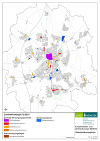 Karte mit Zentren- und Standortsystem aus dem EHK 2018