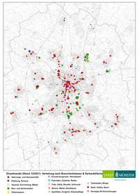 Karte Einzelhandel (Stand 12/2021):
Verteilung nach Branchenklassen & Verkaufsflächen