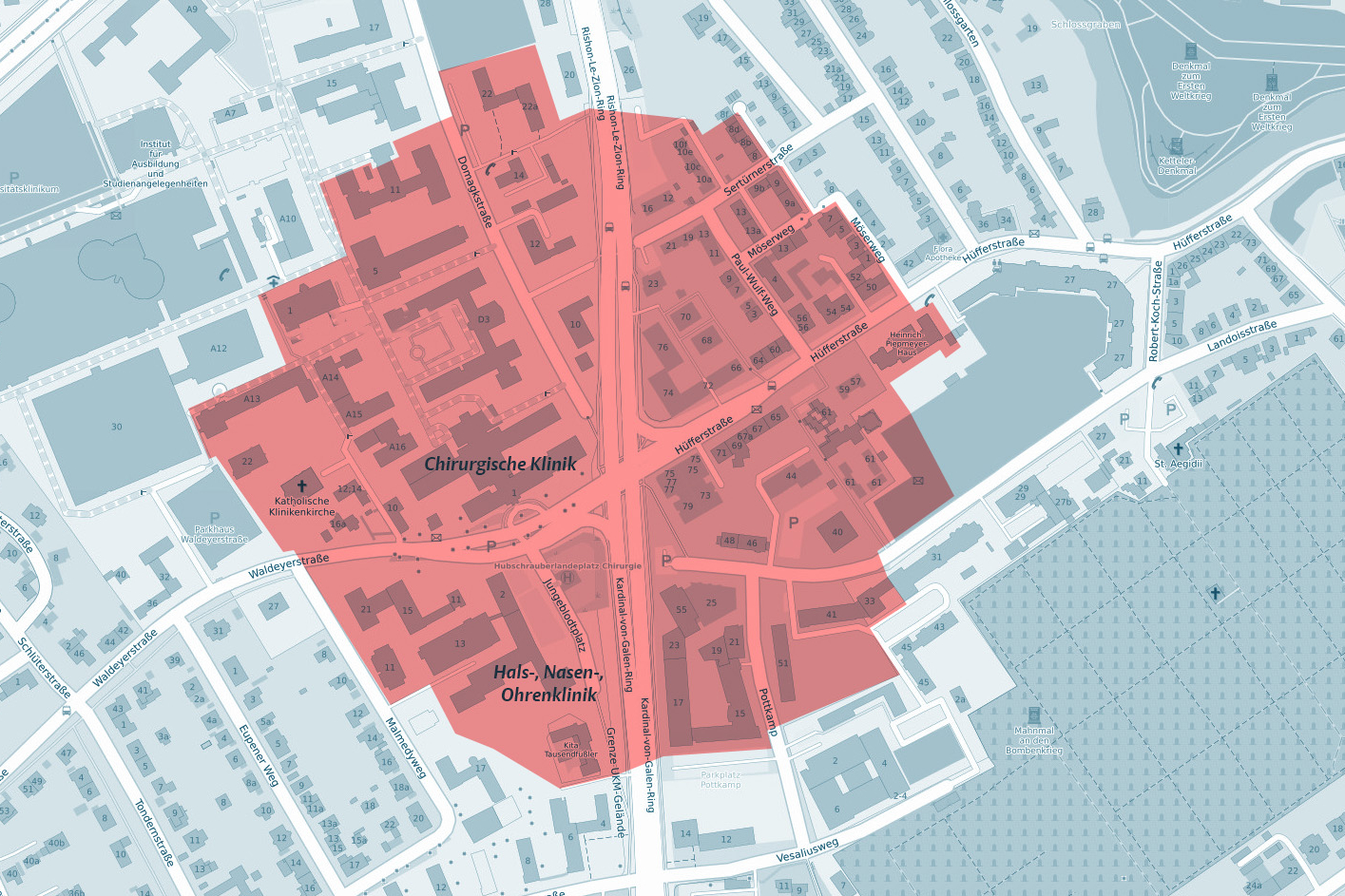 Evakuierungsradius im Stadtplan