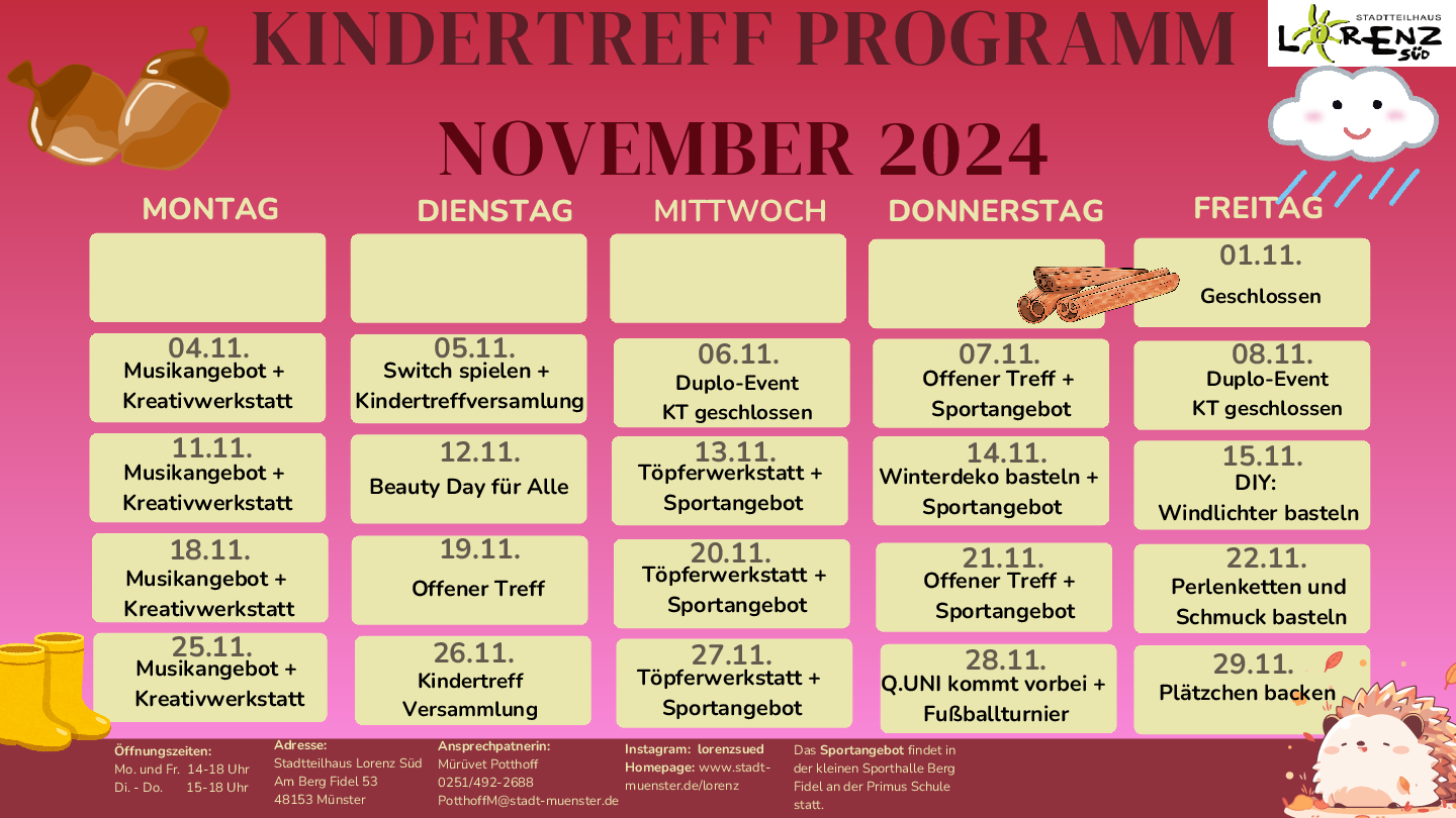 Monatsprogramm Kindertreff November 2024