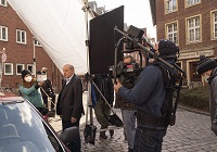 Dreharbeiten für neue Wilsberg-Folgen im April 2021 in Münster. Foto: Thomas Kost