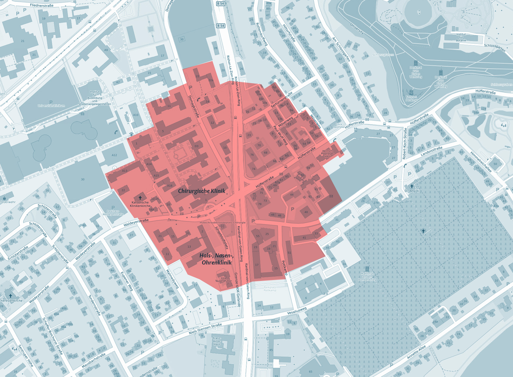 Evakuierungsradius im Stadtplan