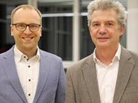 Foto von Dr. Daniel Baumkötter und Christian Wedding. Dr. Daniel Baumkötter bildet als neuer technischer Betriebsleiter gemeinsam mit dem kaufmännischen Betriebsleiter Christian Wedding die Doppelspitze der awm.