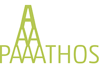 Hellgrüner Schriftzug 'PAAATHOS' mit übereinandergestapelten Buchstaben 'A'.