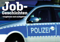 Ein Polizeiauto mit dem Logo Jobgeschichten